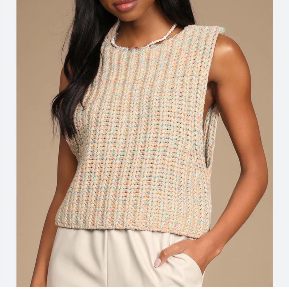FREE PEOPLE Tropical Fruit HOOPLA V-Back Multi Knit Sweater Vest Sz XS